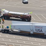 AC72 crossbeams (rear) and 2-piece wingsail ready for transport in Oakland (Photo: Guilain Grenier / Oracle Team USA)
