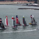 San Francisco was on display as teams rounded the first mark on Day 4   photo: Gilles Martin-Raget / ACEA
