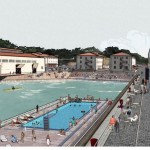 Floating pontoon with pool alongside Pier 1 and steps to water’s edge beyond    illustration courtesy: west 8