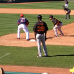 Kelly keeps watch on first base for the Giants   PHOTO: Kirk Davis