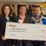 Golden 1 presented Marina Middle School with $1,000: (left to right) Golden 1 CEO/President Donna Bland, Golden 1’s Marina branch manager Mariana Rochita, Marina Middle School principal Joanna Fong    Photo: courtesy golden 1