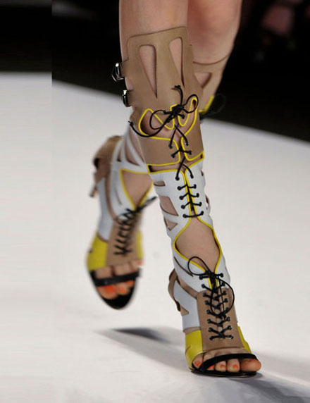  Rebecca Minkoff’s below-the-knee boots are straight from the boxing ring, or the rugby field, or the football field
