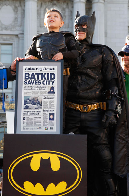 Pint-sized Batman Miles Scott, aka Batkid, brought a grim-faced determination to battling evil in San Francisco and saved the day in more ways than one photo: Make-A-Wish Greater Bay Area/PaulSakuma.com