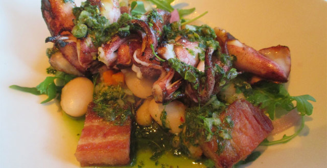Poggio's tasty grilled calamari and pork belly