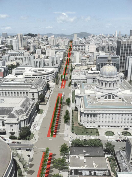 The latest Polk Streetscape plan replaces 65 percent of parking from Pine to McAllister with bike lanes