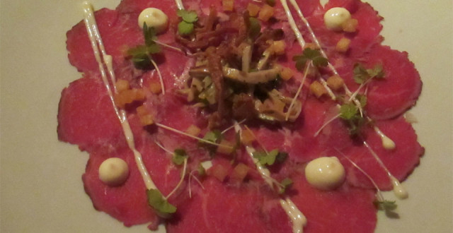 Delicious carpaccio is part of the heavenly tasting menu at La Toque. Photo: Bo Links