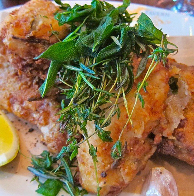 Fried chicken at Wayfare Tavern. photo: BILL KNUTSON