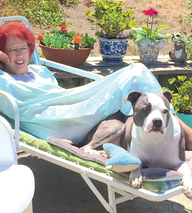 Kickie and Skylar in the garden.