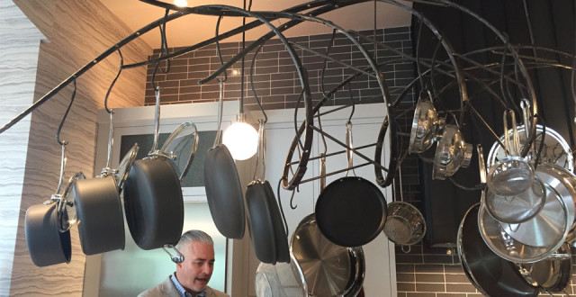 Custom pot rack in Jon de la Cruz’s kitchen. Photo: Lexie Lee