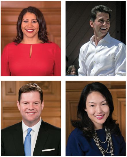 Clockwise from top left: Acting Mayor and Board of Supervisors President London Breed is one of the front runners to win the June mayoral election; Former State Senator Mark Leno reportedly has the early lead in support and money; District 6 Supervisor Jane Kim could become the standard bearer of the city’s progressive hopes; District 2 Supervisor Mark Farrell surprised his supporters in December when he declined to join the race. Mark Leno Photo: BrokenSphere