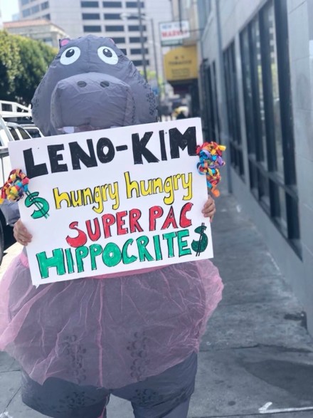London Breed campaign advisor Conor Johnston often attends the events of Breed’s opponents with someone wearing a hippo costume.