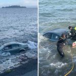 A car was retrieved from the bay following an incident near the Marina Green. Photo: SFFD Northern Station