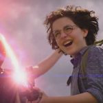 From left: Podcast (Logan Kim) and Phoebe (Mckenna Grace) fire a proton pack for the first time in Columbia Pictures' Ghostbusters: Afterlife. PHOTO: Courtesy of Sony Pictures