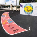 Lawrence Weiner's ground-based murals encourage play, interaction, and learning. Photo: Charles Villyard, Courtesy Fort Mason Center for Arts & Culture