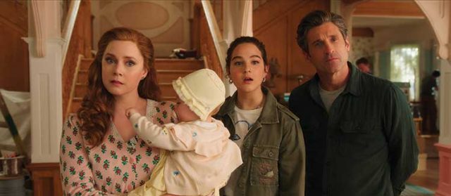 Amy Adams, Gabriella Baldacchino, and Patrick Dempsey in Disenchanted. Courtesy of Disney Enterprises; Inc. © 2022 Disney Enterprises, Inc. 