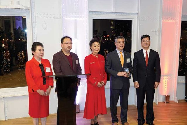 Left to right: Li Li; Kevin Xu; Florence Fang, co-chair of BAC China Initiative Committee; Jay Xu; and Zhang Jiamin.